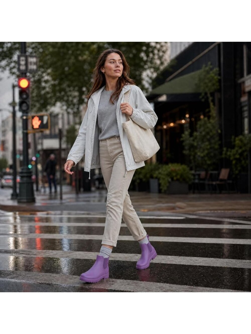 Women's Violet Waterproof Chelsea Non-Slip Matte Rubber Lightweight Rain Boots - Picture 2 of 6
